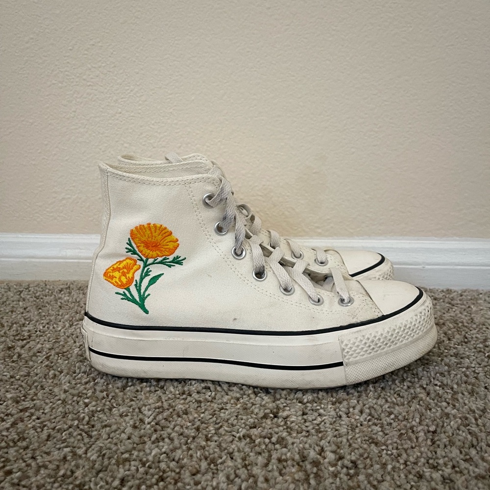 Limited Edition Converse High-Top Sneakers with Poppies